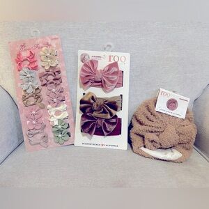 NWT Newborn Girl Bows, Head Wrap, Hat
